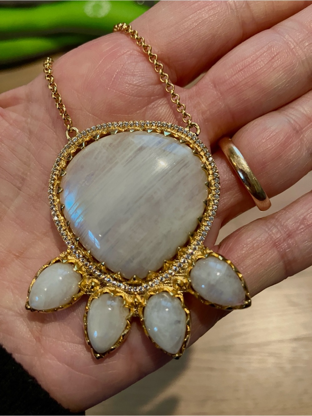 Gold Plated White Stone Pendant Necklace